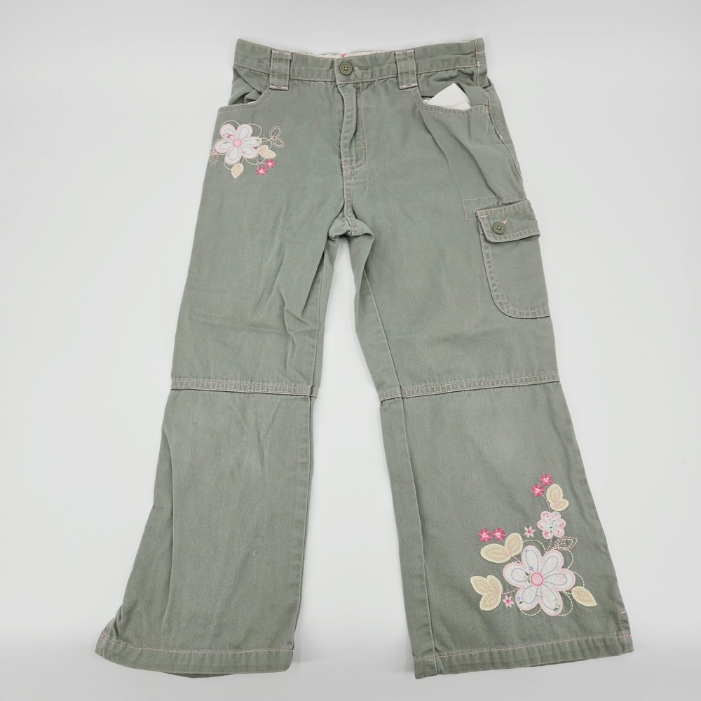 Bossini Kids Y2K Sage Green Floral Cargo Pants Girls 150 EU 10-12 Vintage